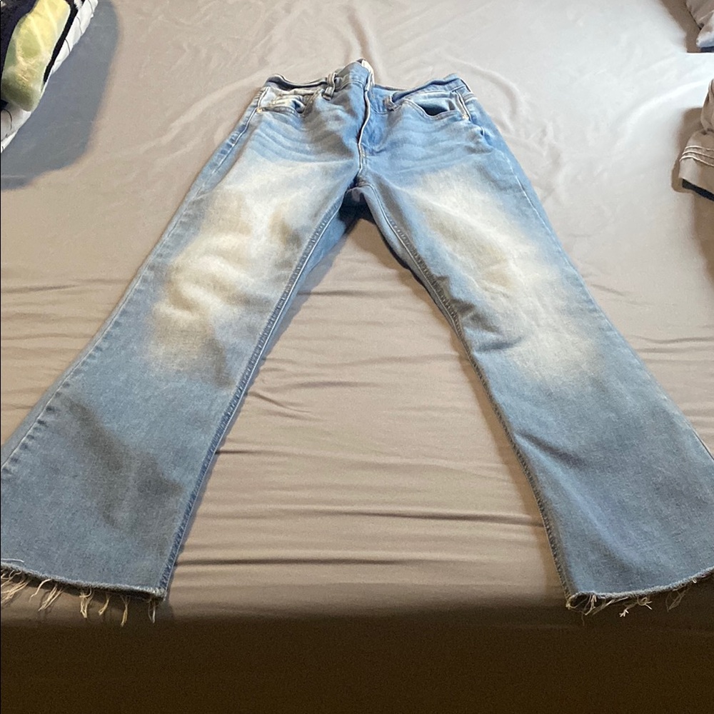 Harper Blue Flare Wide Leg Jeans with Vintage Fading